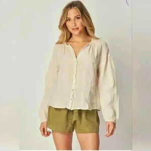 Bella Dahl Shirred neck linen blouse sz XL NWT